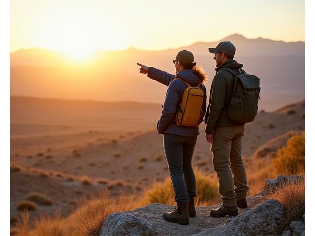 Founders Liam and Sarah exploring a vast Yukon desert landscape, symbolizing the company's roots.