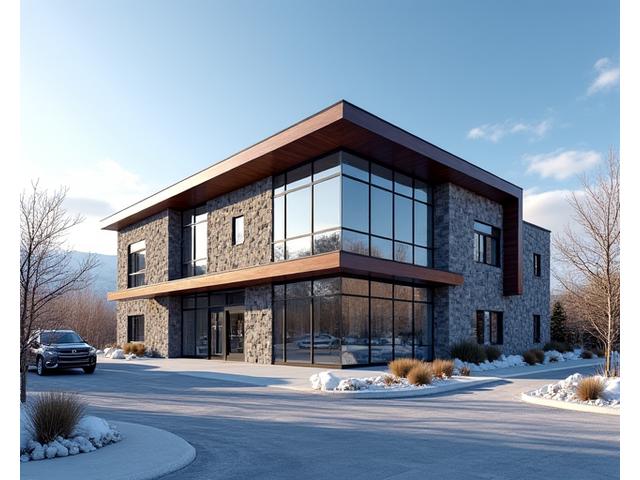 Exterior of Yukon Desert Expeditions Whitehorse office, modern building with a northern landscape in the background.