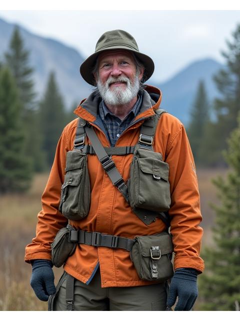 A seasoned Yukon local guide pointing towards a distant mountain range, symbolizing deep knowledge of the terrain.