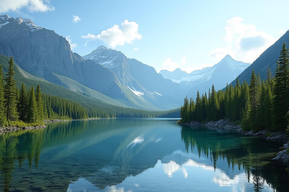A pristine Yukon landscape with no visible trace of human impact, emphasizing lush foliage and clear waters, conveying environmental respect.