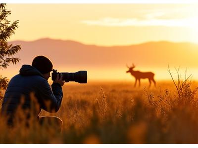 A photographer discretely capturing a wild animal in the Yukon, emphasizing observation and minimal disturbance.
