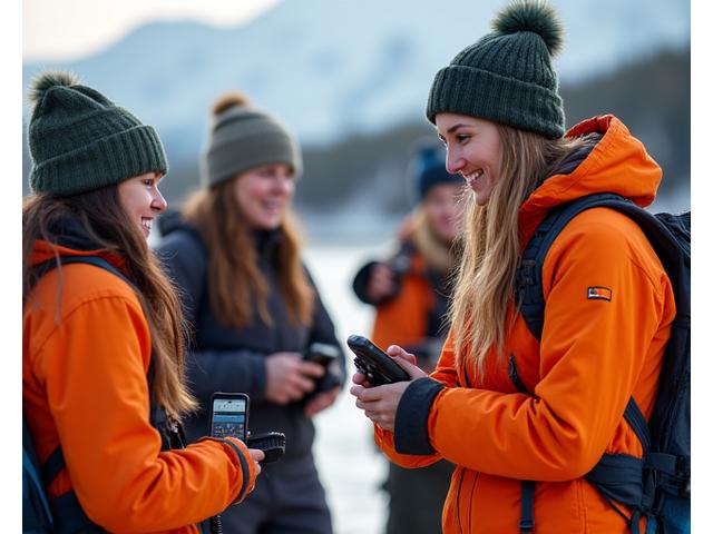 Female guide demonstrating a safety technique to a small group of women in the Yukon wilderness.